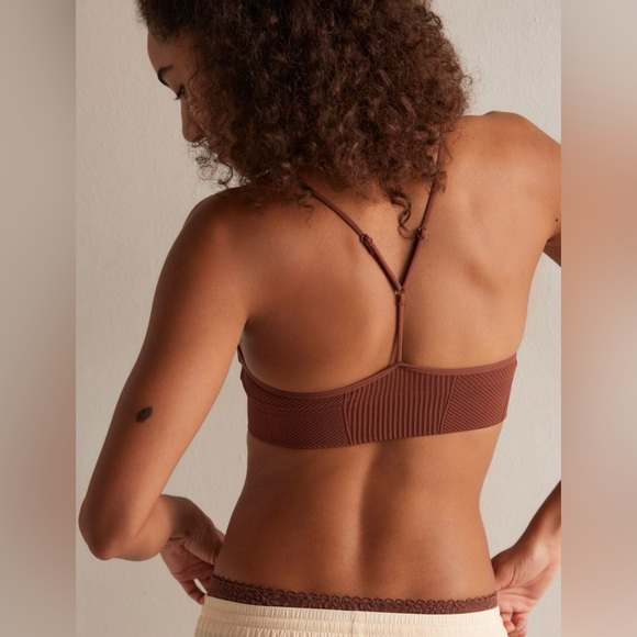 NWT FREE PEOPLE SLEEK RIB SCOOP NECKLINE LONGLINE BRA IN BROWN SIZE XS/S - Picture 2 of 12